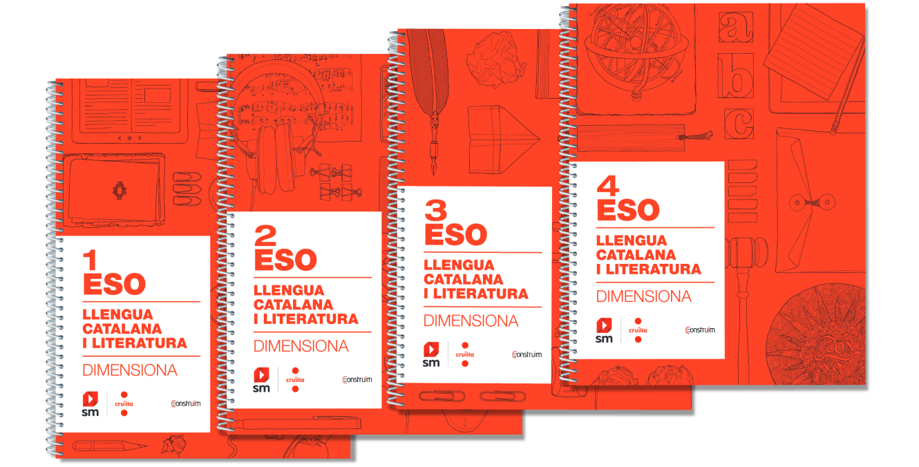 Cobertes dels quaderns de 1r a 4t d'ESO de l'àmbit lingüístic de llengua catalana i literatura